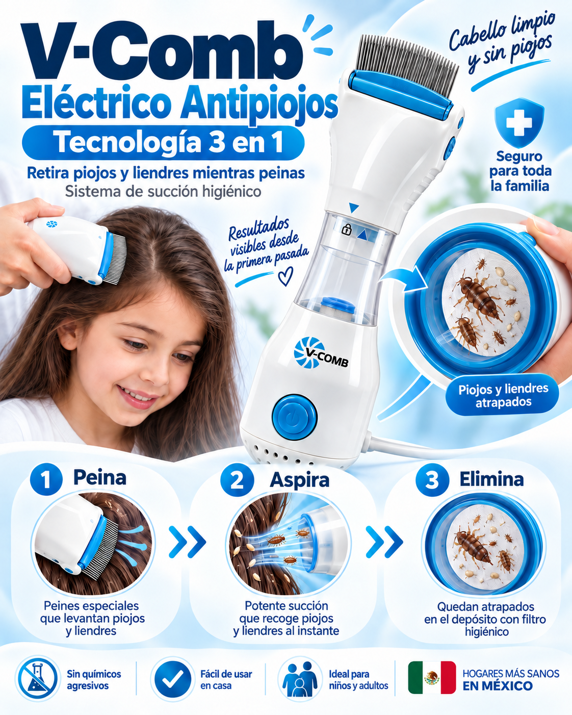 V-Comb Eléctrico Antipiojos