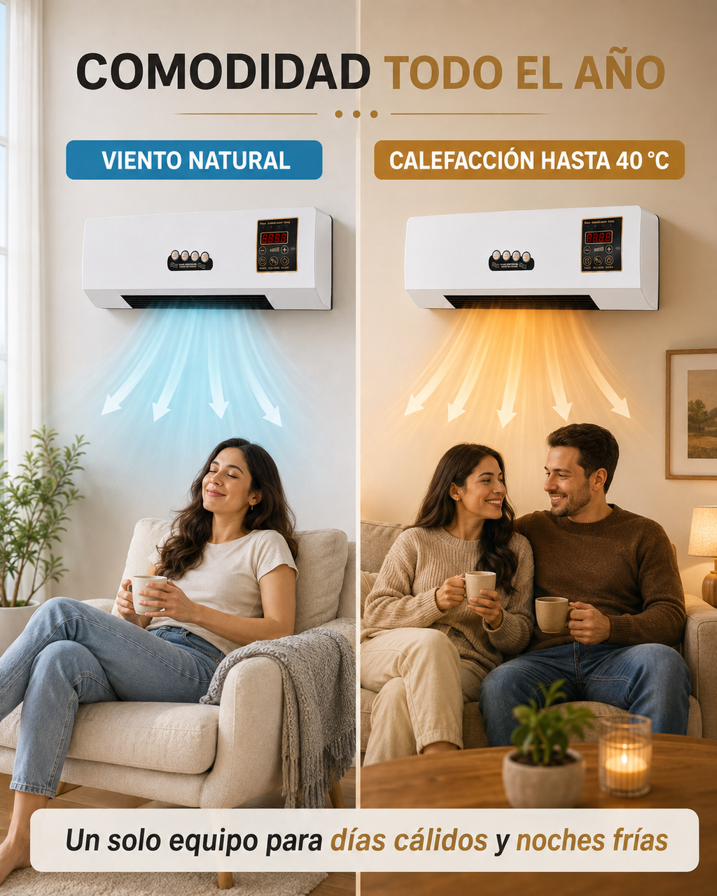 ClimaWall 2 en 1 – Ventilador y Calefactor Eléctrico de Pared con Control Remoto