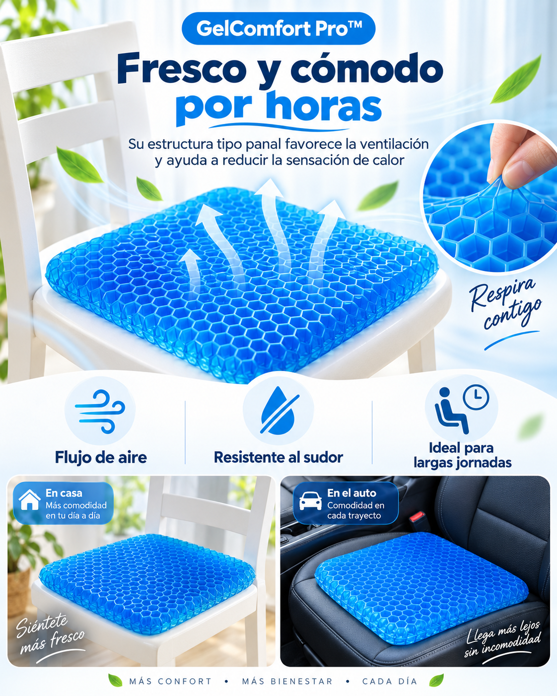 GelConfort PRO - Cojín Asiento de Gel Antideslizante
