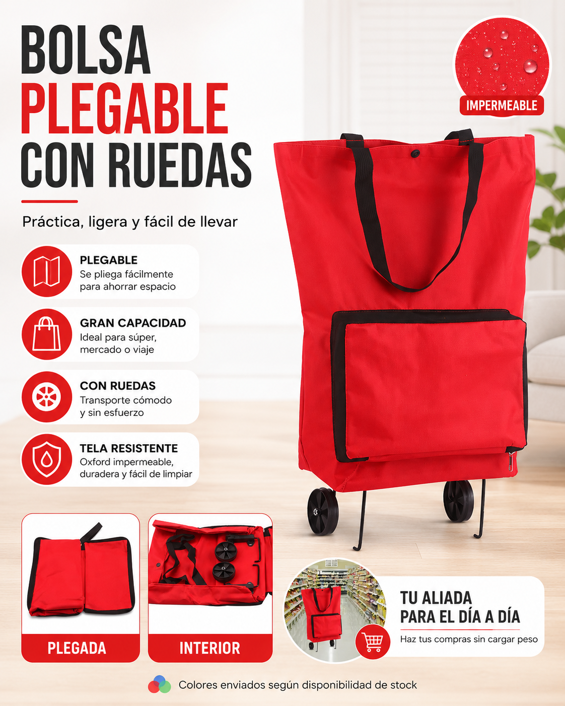 Carrito de Mercado Plegable con Ruedas