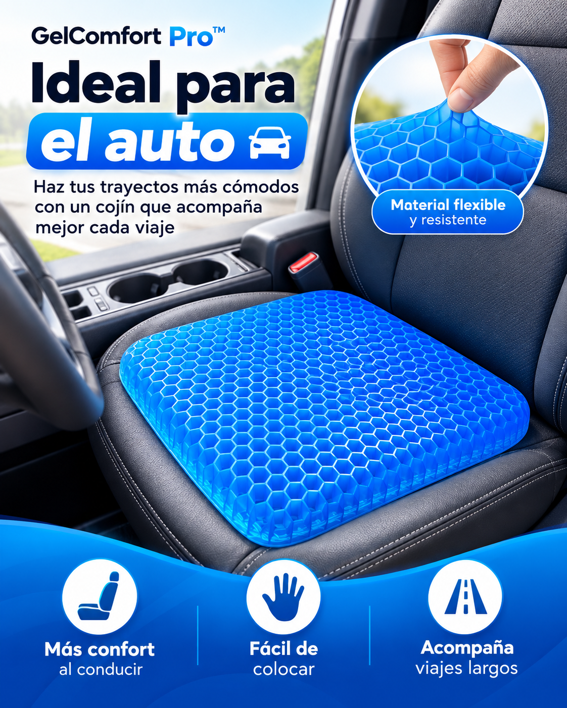 GelConfort PRO - Cojín Asiento de Gel Antideslizante