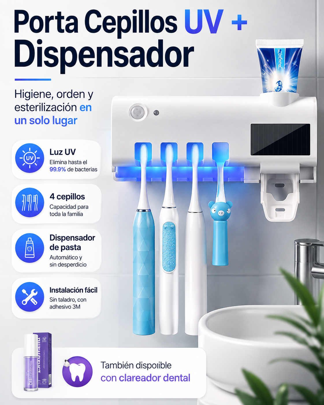 Porta Cepillos UV + Dispensador