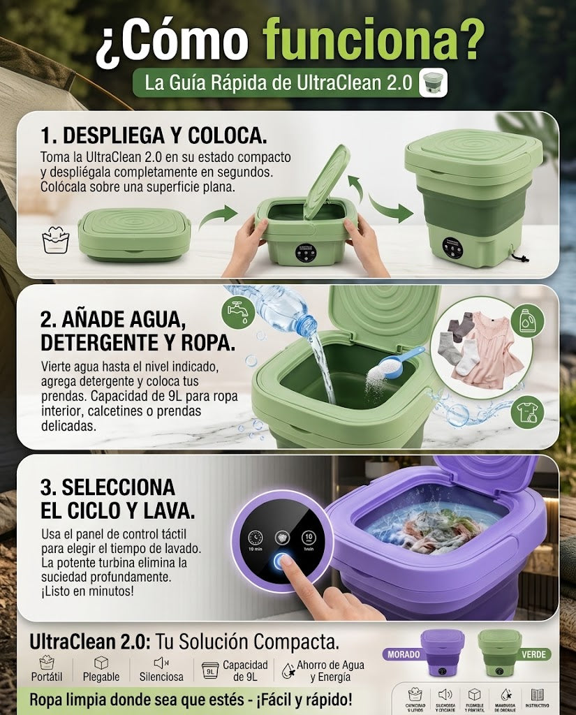 UltraClean 2.0 - Lavadora Portátil Plegable TurboWash 9L
