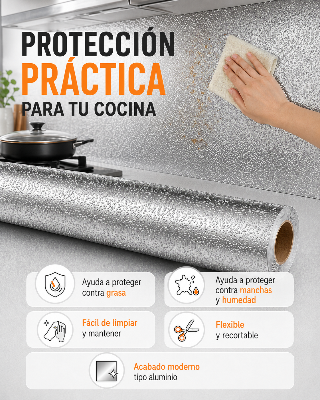 COCINANOVA - Papel Adhesivo de Aluminio