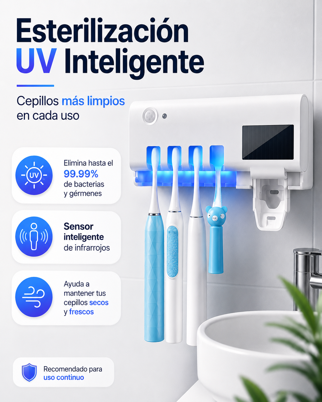 Porta Cepillos UV + Dispensador