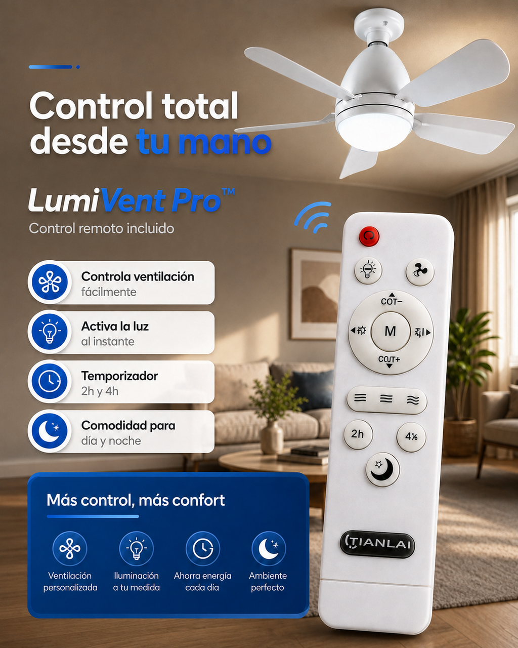 AeroLuz 2 en 1™ - Ventilador de Techo con Lámpara LED