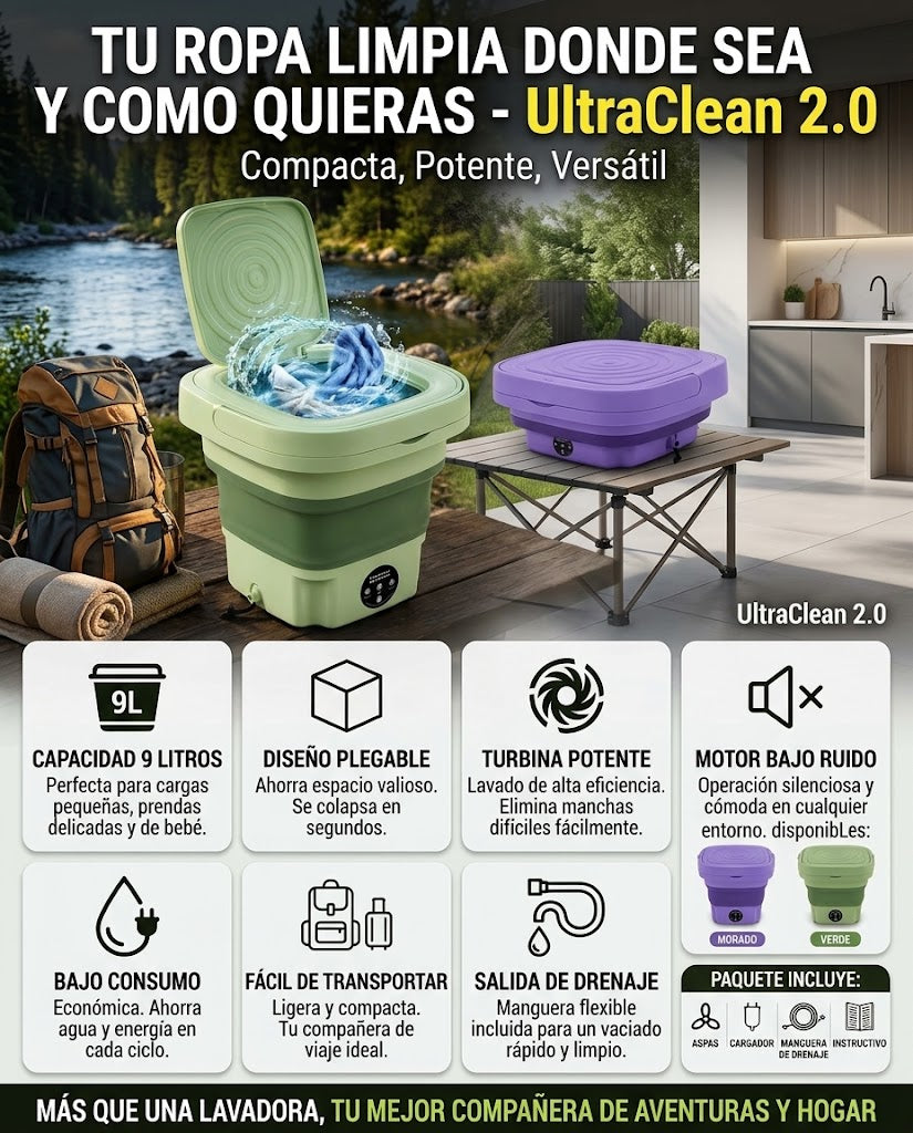 UltraClean 2.0 - Lavadora Portátil Plegable TurboWash 9L