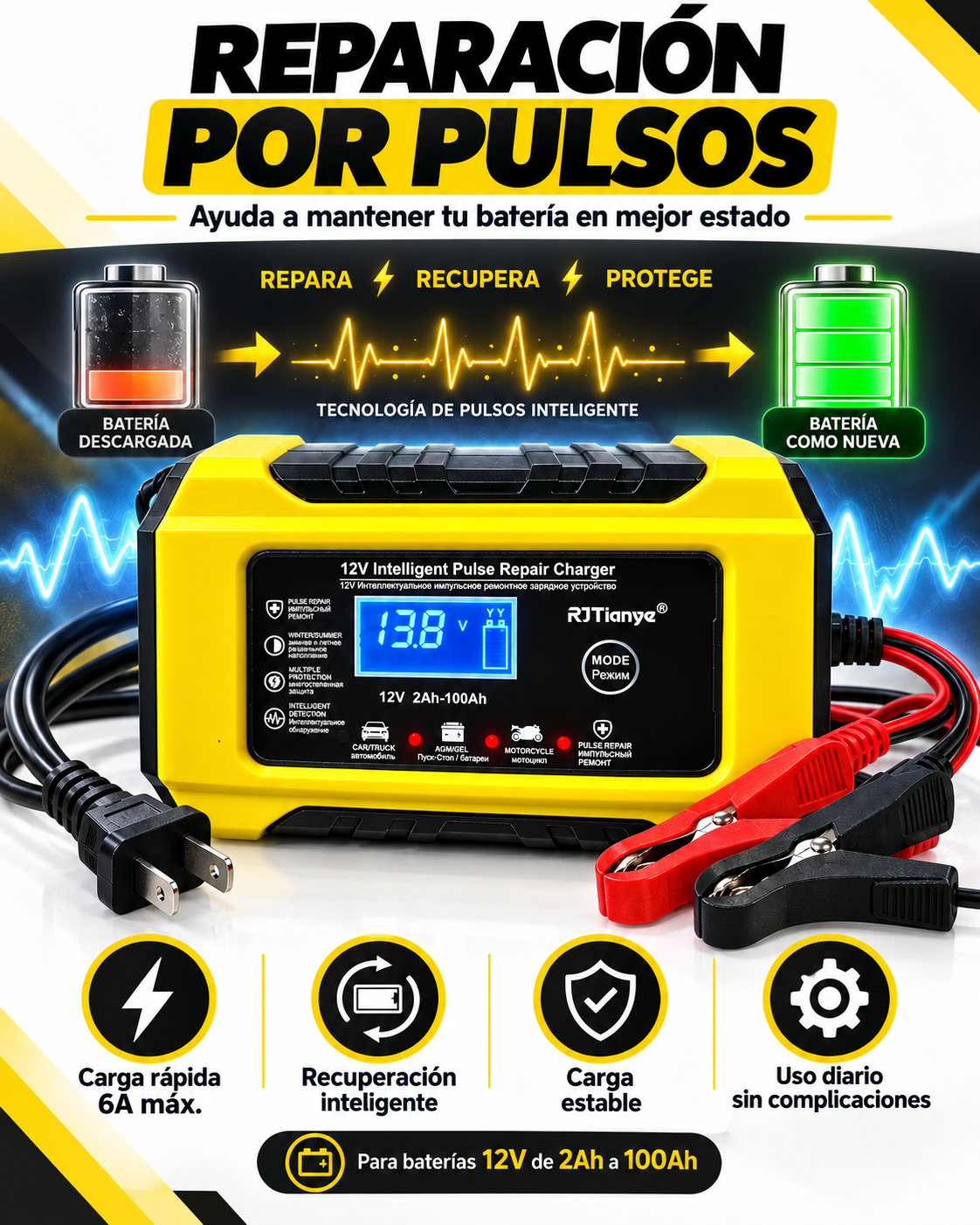 Cargador Inteligente 12V - Para Auto y Moto