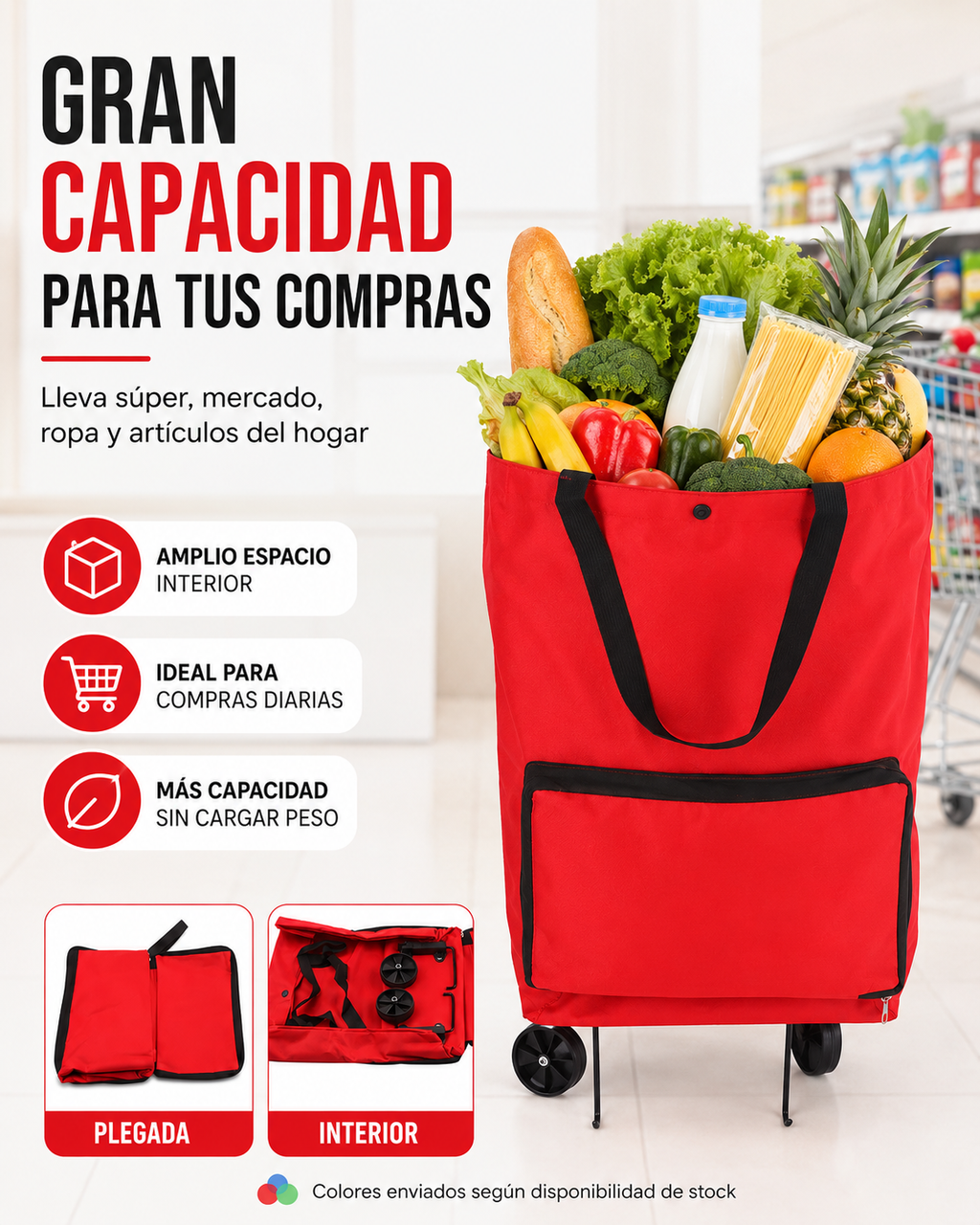 Carrito de Mercado Plegable con Ruedas