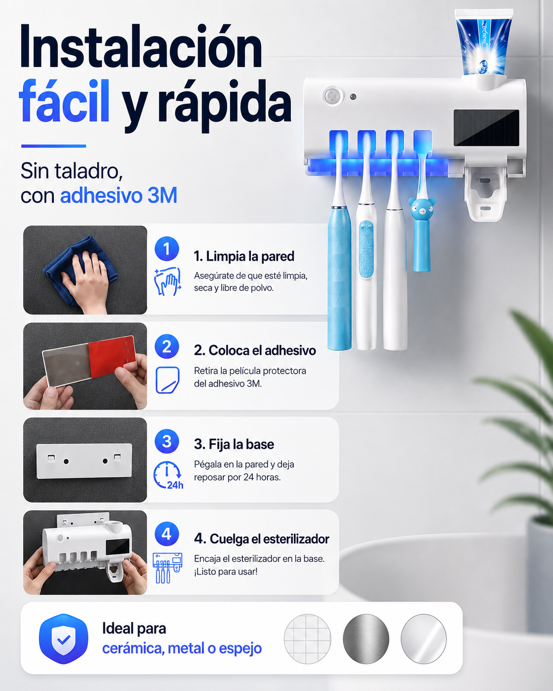 Porta Cepillos UV + Dispensador