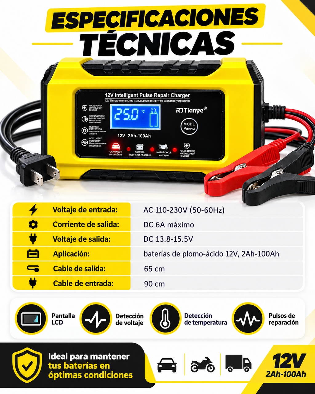 Cargador Inteligente 12V - Para Auto y Moto