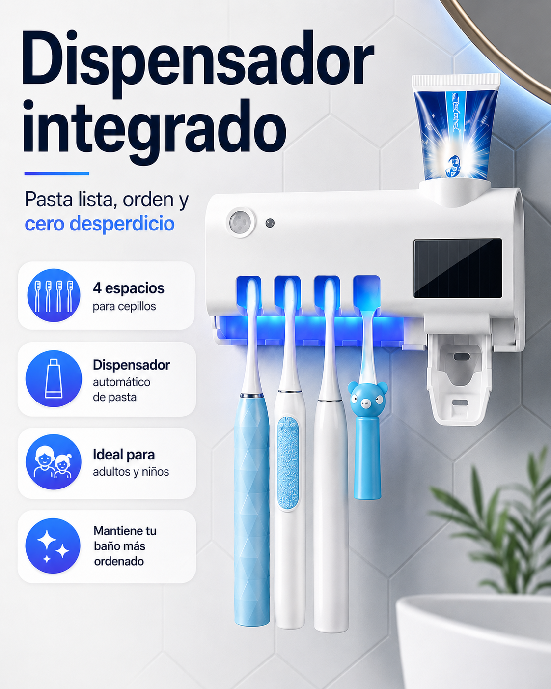 Porta Cepillos UV + Dispensador