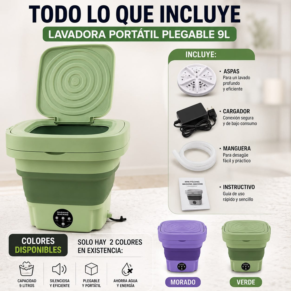 UltraClean 2.0 - Lavadora Portátil Plegable TurboWash 9L