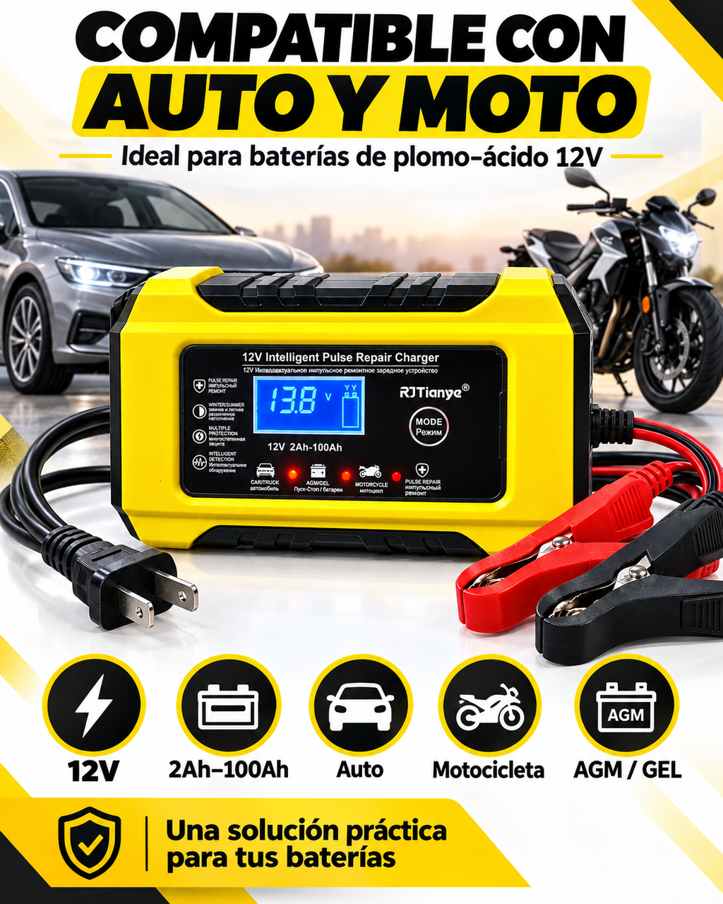 Cargador Inteligente 12V - Para Auto y Moto