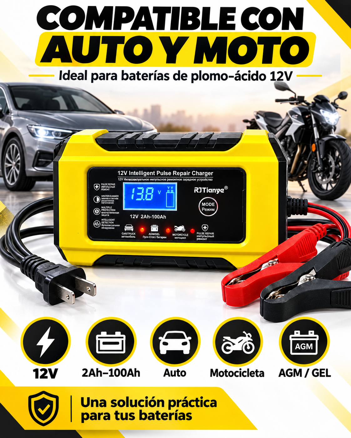 Cargador Inteligente 12V - Para Auto y Moto