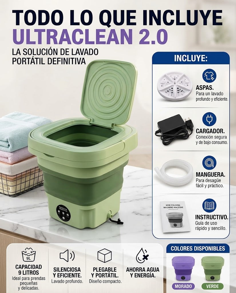 UltraClean 2.0 - Lavadora Portátil Plegable TurboWash 9L