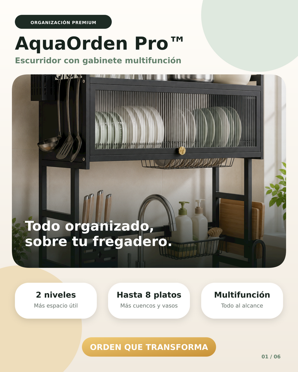 AquaOrden Pro™ - Escurridor de Platos de Acero 2 Niveles