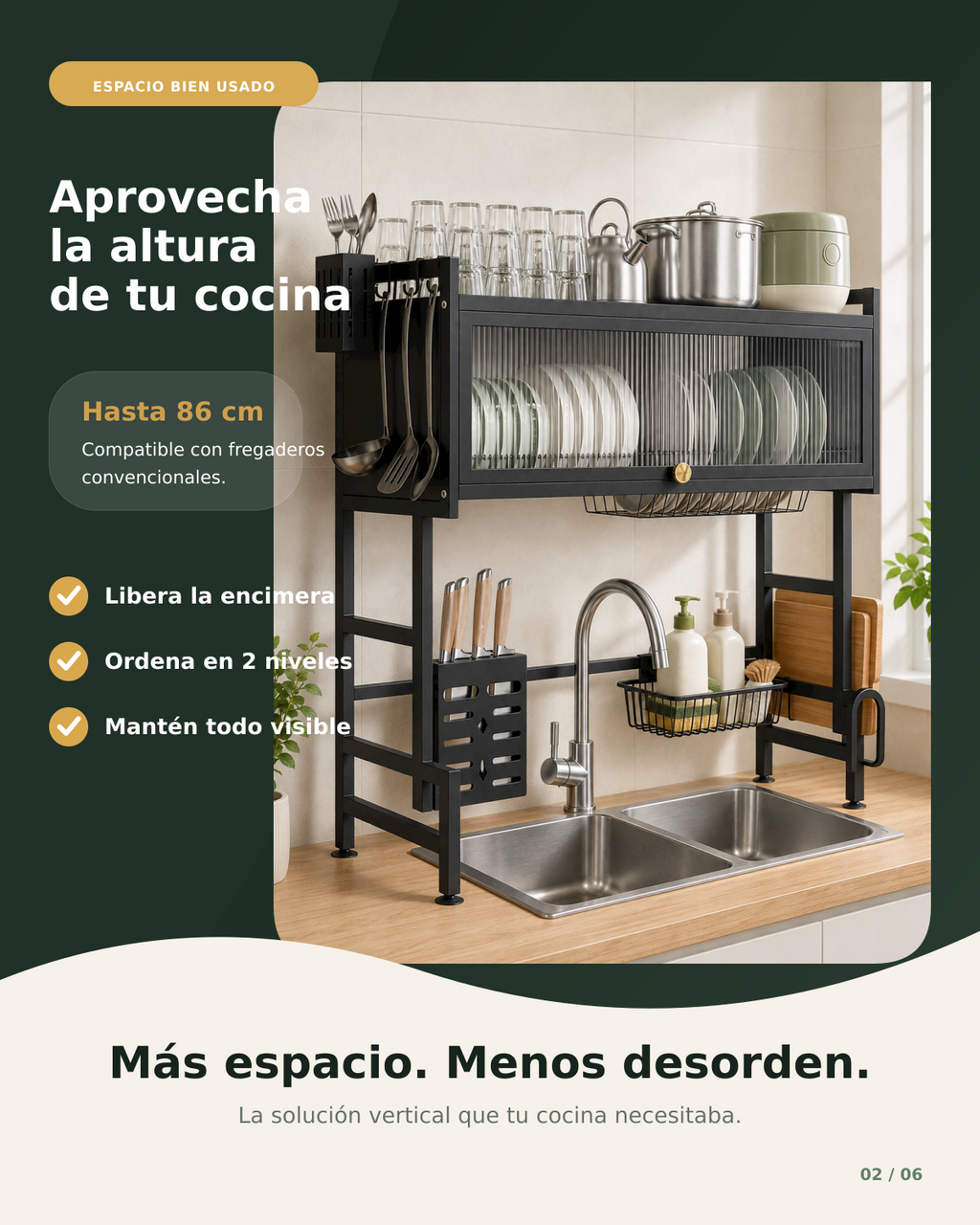 AquaOrden Pro™ - Escurridor de Platos de Acero 2 Niveles