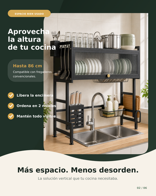 AquaOrden Pro™ - Escurridor de Platos de Acero 2 Niveles