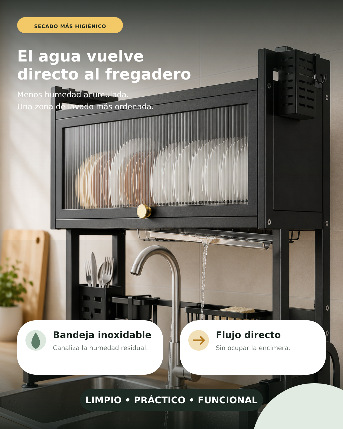 AquaOrden Pro™ - Escurridor de Platos de Acero 2 Niveles