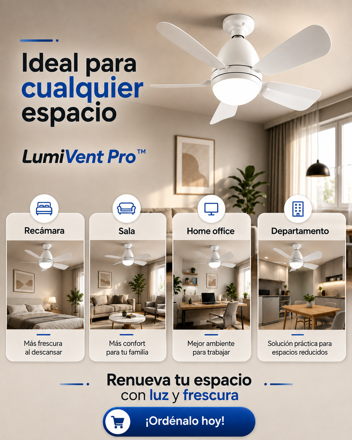 AeroLuz 2 en 1™ - Ventilador de Techo con Lámpara LED