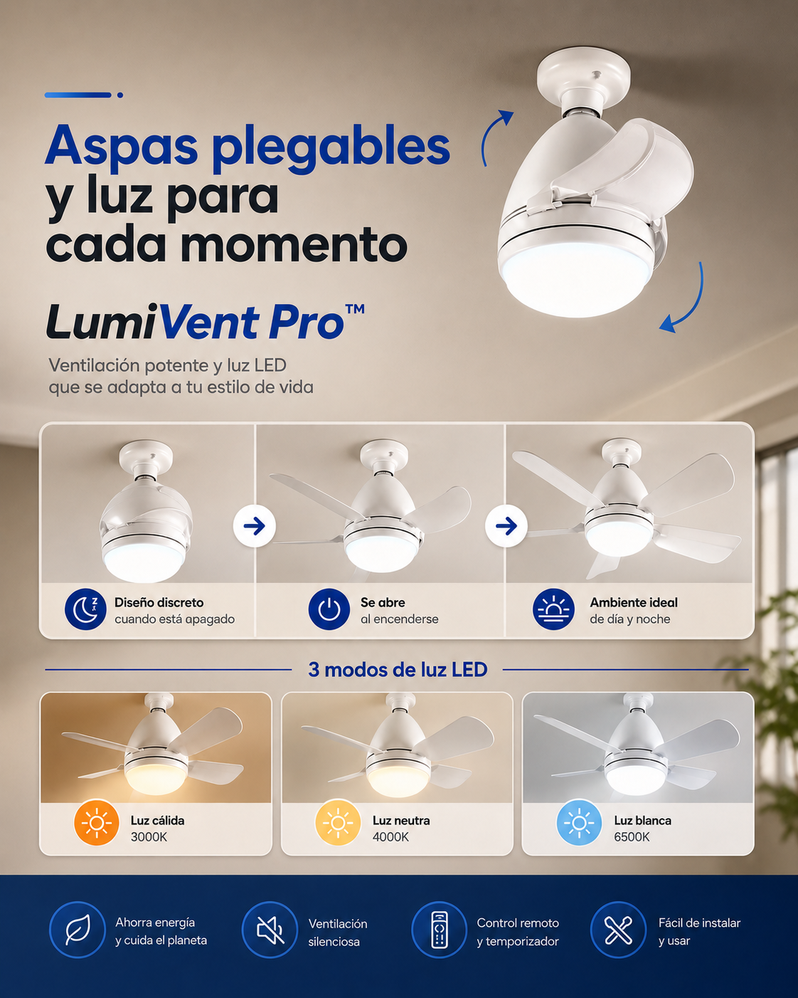 AeroLuz 2 en 1™ - Ventilador de Techo con Lámpara LED