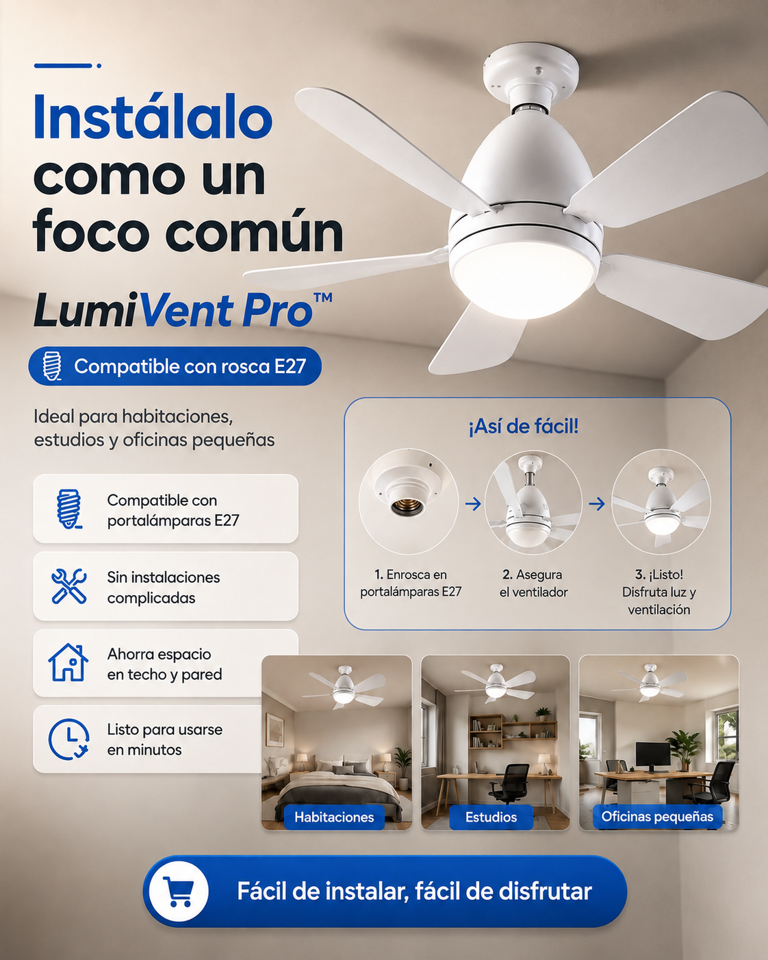 AeroLuz 2 en 1™ - Ventilador de Techo con Lámpara LED
