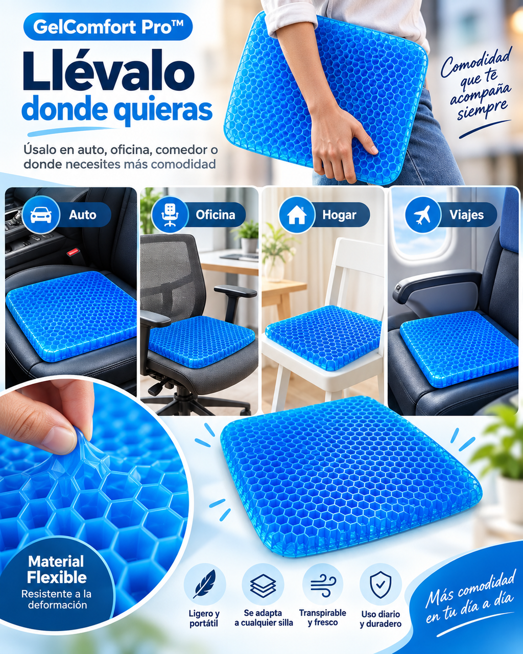 GelConfort PRO - Cojín Asiento de Gel Antideslizante